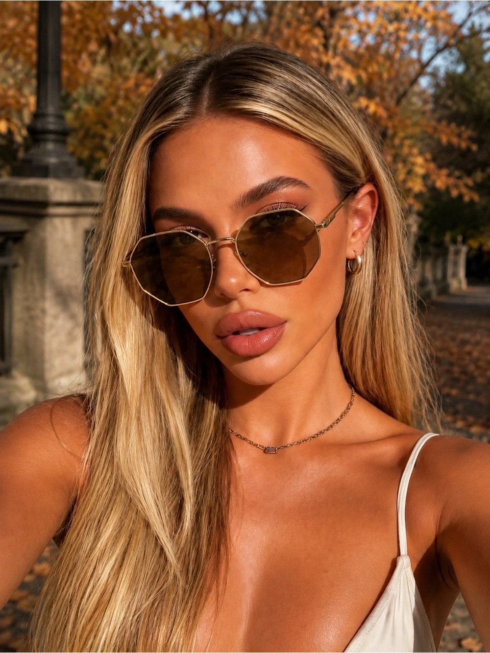 NIP Geometric Gold Amber Sunglasses
